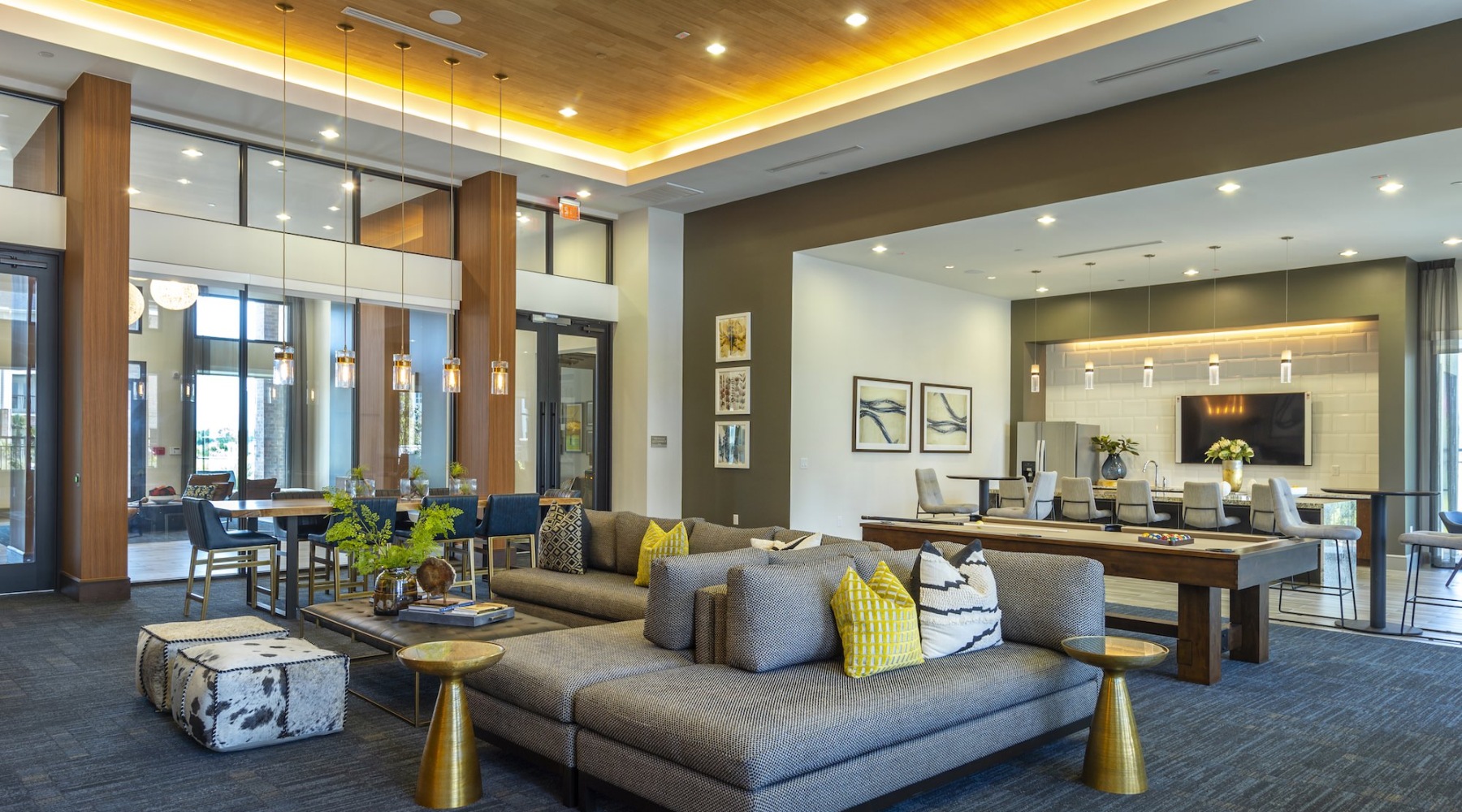 Beautiful clubroom with lounge seating and natural lighting