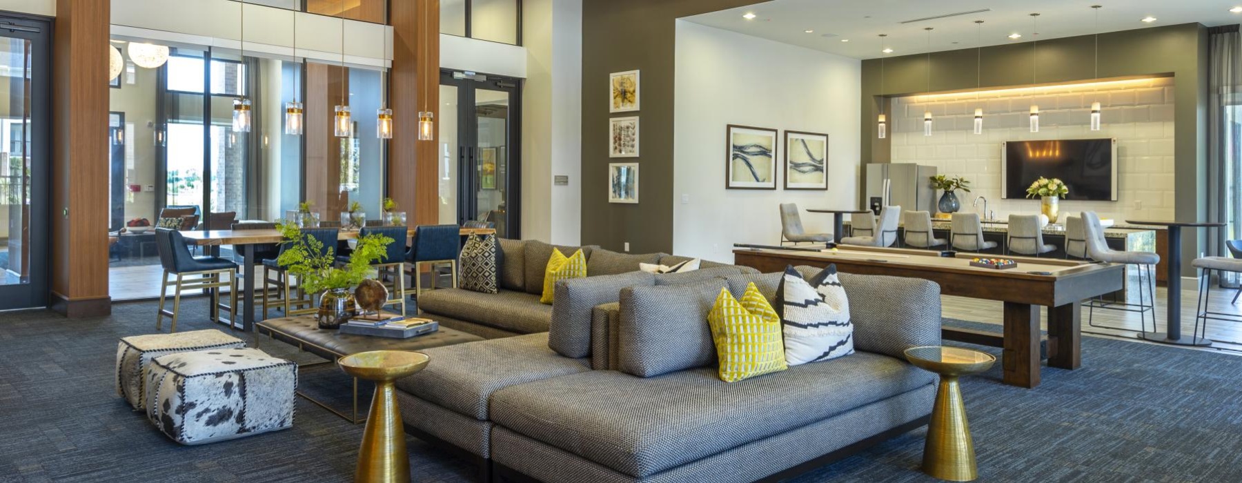 a room with a couch and coffee table